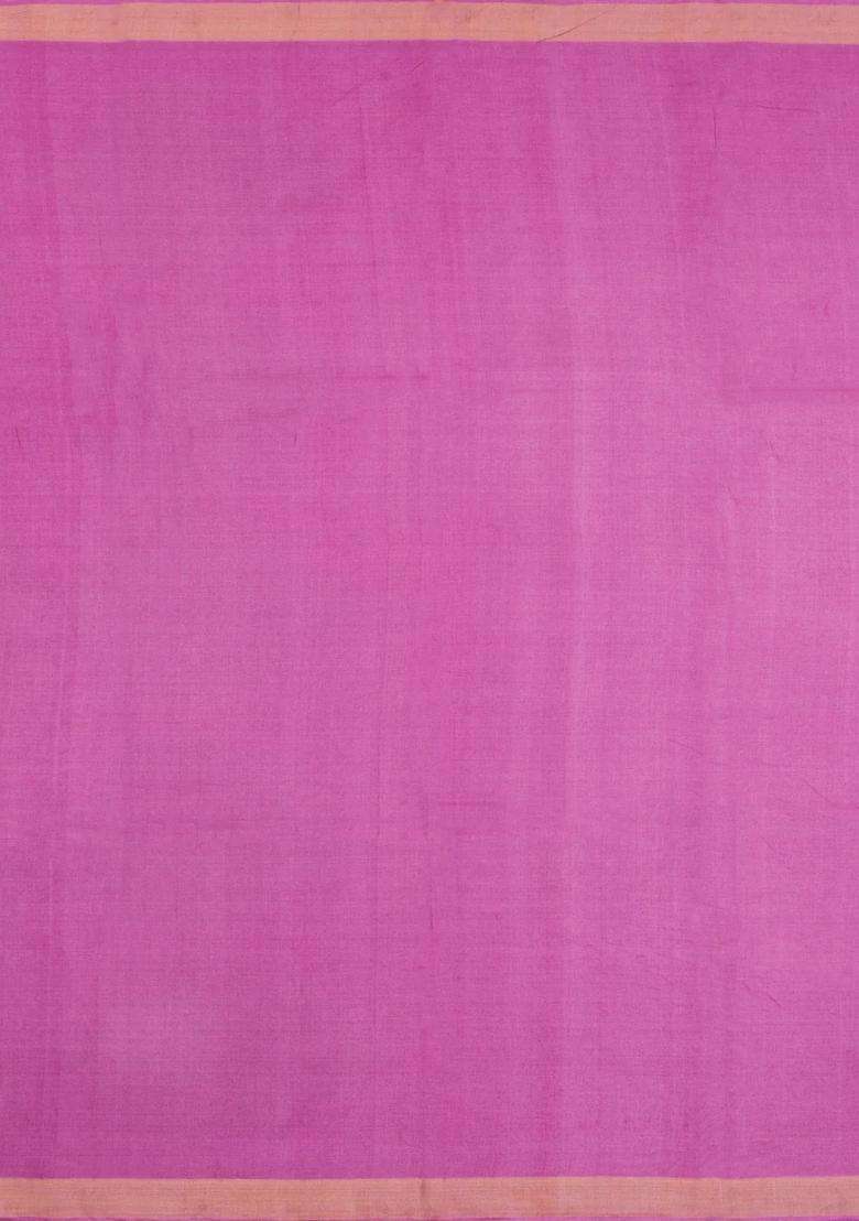 Bubblegum Pink Woven Tussar Silk Saree With Floral Motifs With Buttas And Brocade Design For Women - Indya