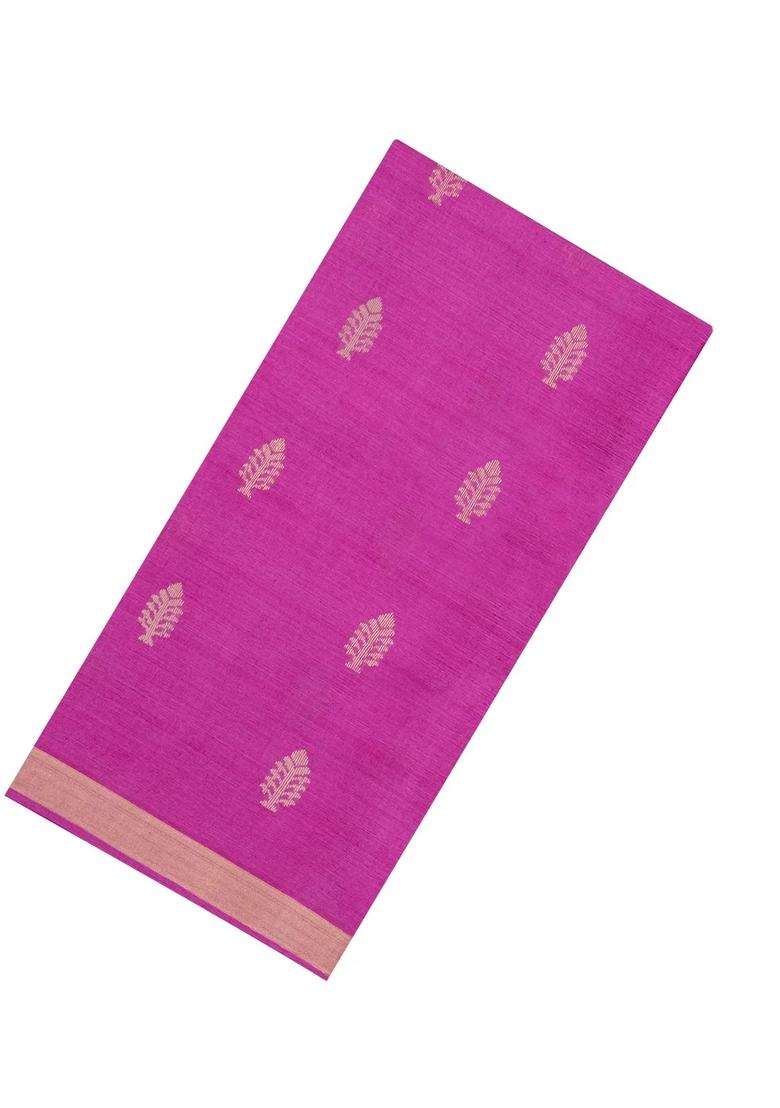 Hot Pink Woven Tussar Silk Saree With Floral Motifs With Buttas And Brocade Design For Women - Indya