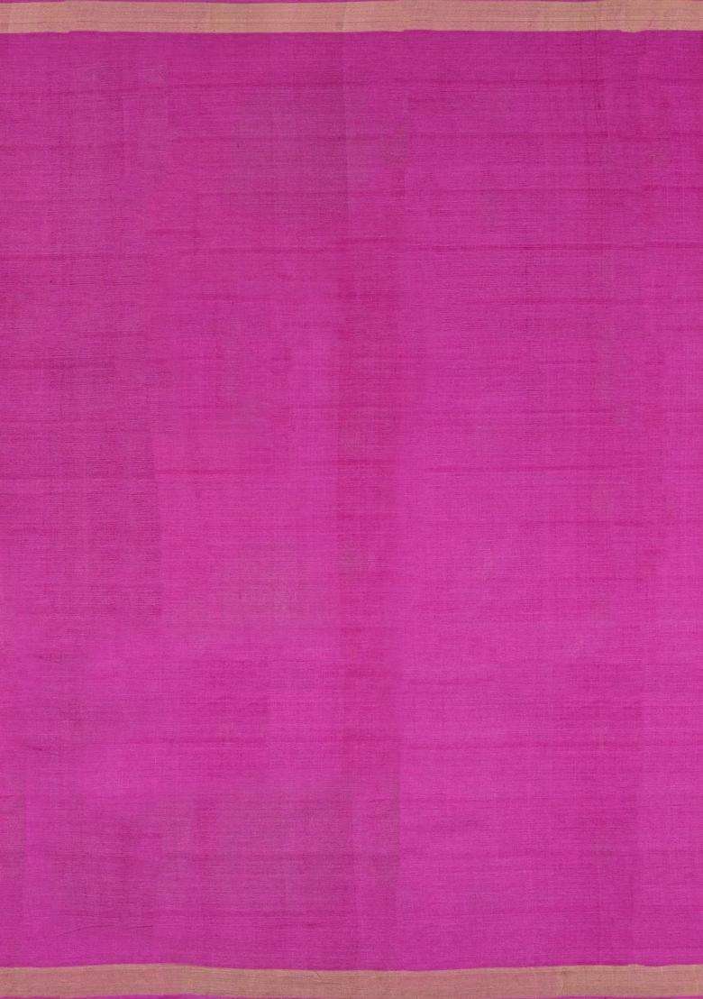 Hot Pink Woven Tussar Silk Saree With Floral Motifs With Buttas And Brocade Design For Women - Indya
