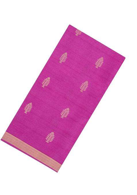 Hot Pink Woven Tussar Silk Saree With Floral Motifs With Buttas And Brocade Design For Women