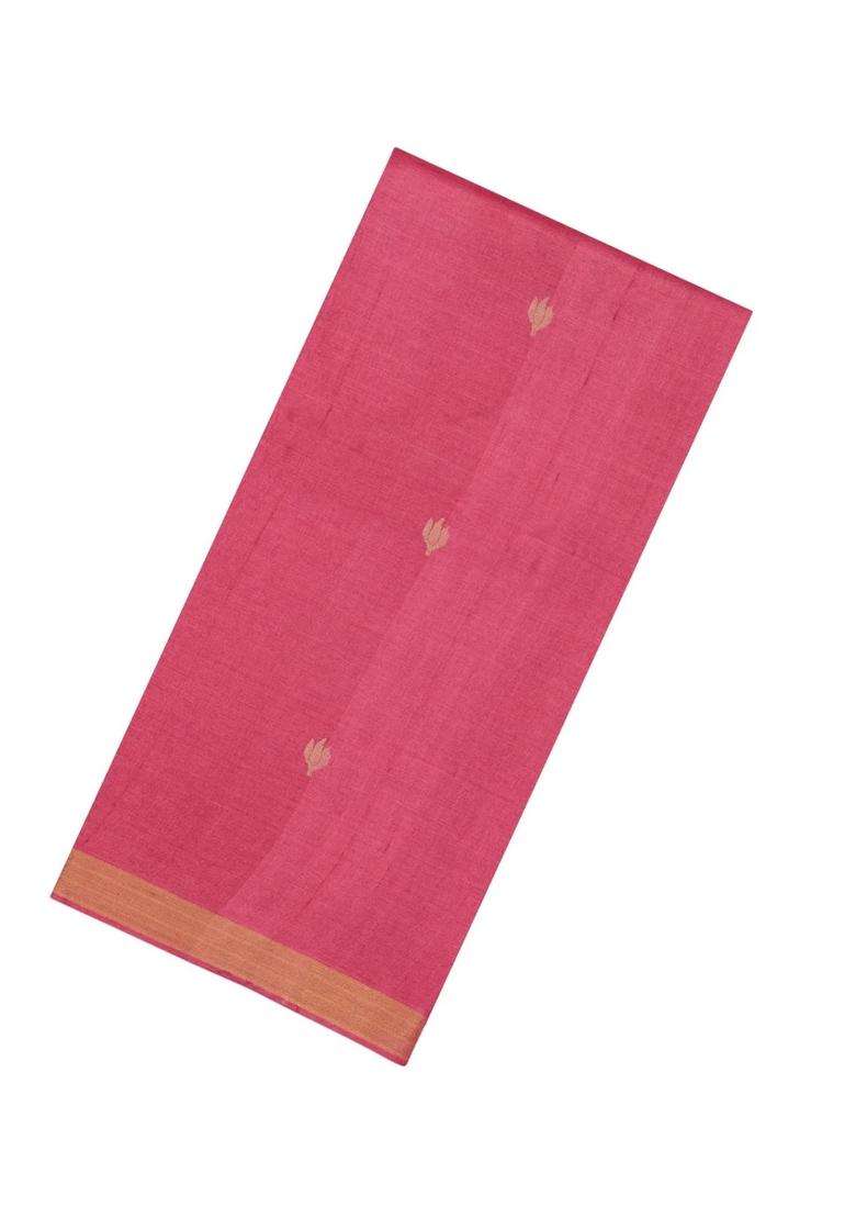Peach Woven Tussar Silk Saree With Floral Motifs With Buttas And Brocade Design For Women - Indya