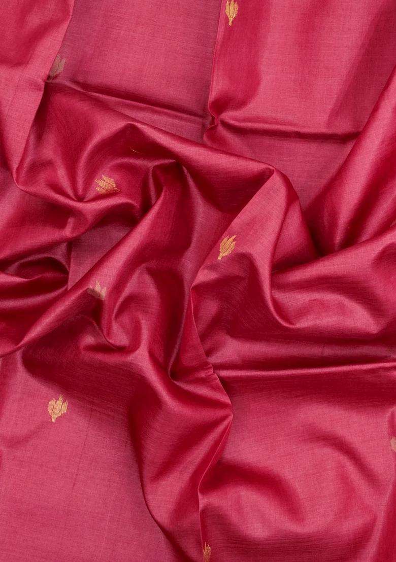 Peach Woven Tussar Silk Saree With Floral Motifs With Buttas And Brocade Design For Women - Indya