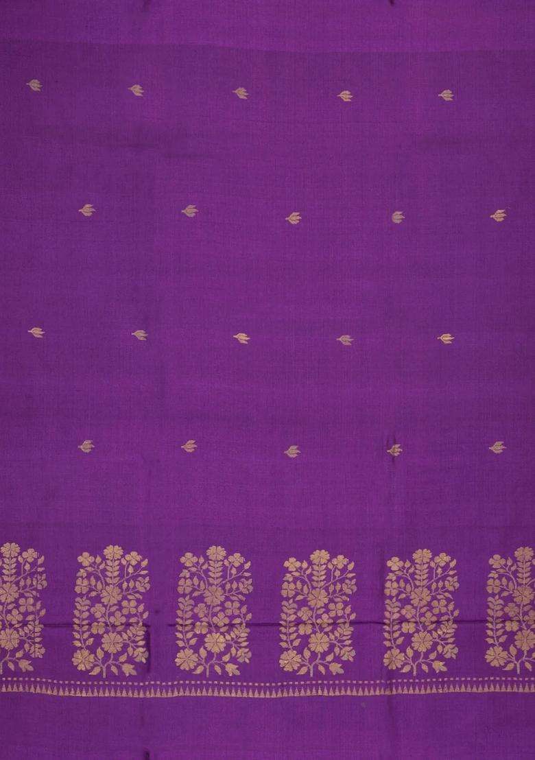 Purple Woven Tussar Silk Saree With Floral Motifs With Buttas And Brocade Design For Women - Indya