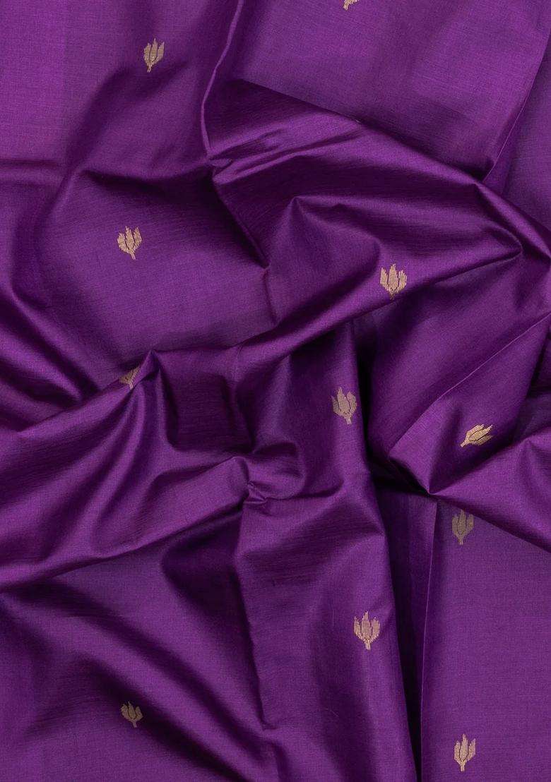Purple Woven Tussar Silk Saree With Floral Motifs With Buttas And Brocade Design For Women - Indya