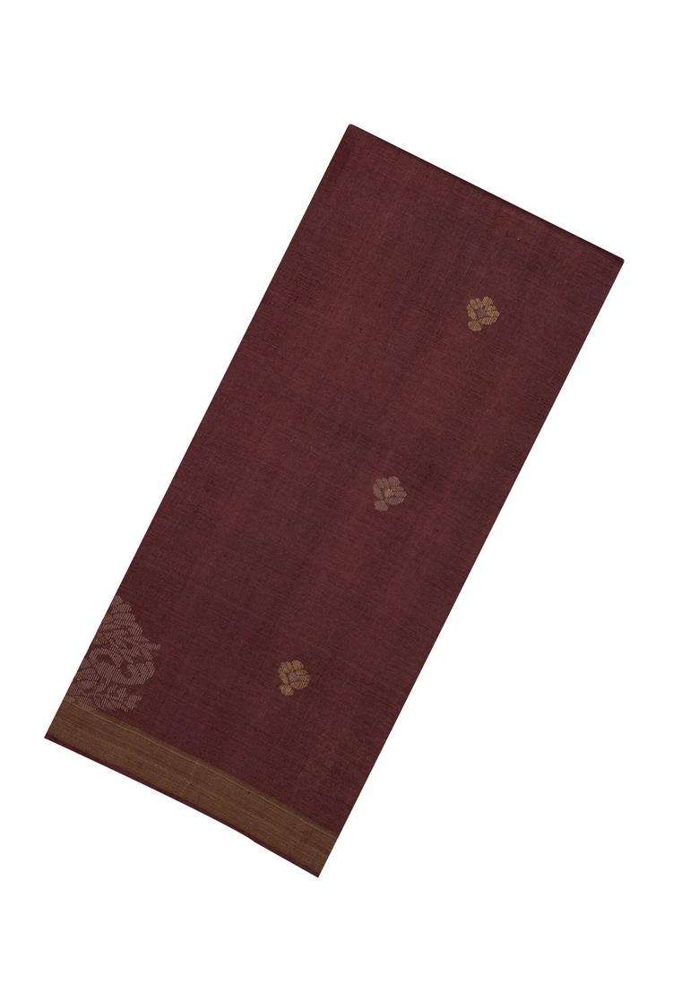 Brown Woven Tussar Silk Saree With Peacock Buttas With Buttas And Brocade Design For Women - Indya