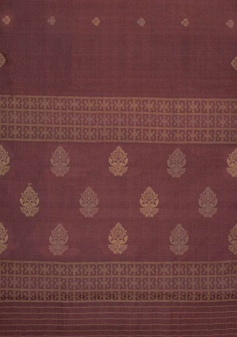 Brown Woven Tussar Silk Saree With Peacock Buttas With Buttas And Brocade Design For Women - Indya
