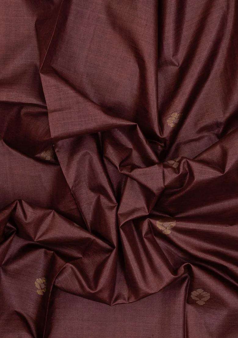 Brown Woven Tussar Silk Saree With Peacock Buttas With Buttas And Brocade Design For Women - Indya