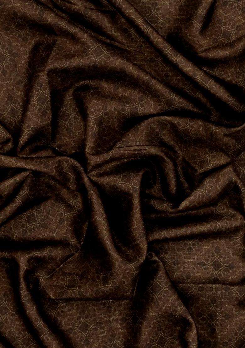Brown Printed Synthetic Tussar Saree With Contrast Border For Women - Indya