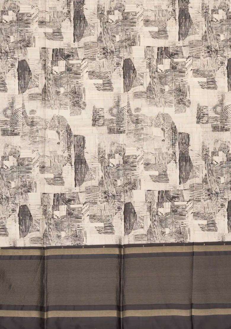 Taupe Printed Synthetic Tussar Saree With Zari Buttas For Women - Indya