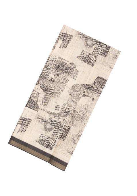 Taupe Printed Synthetic Tussar Saree With Zari Buttas For Women