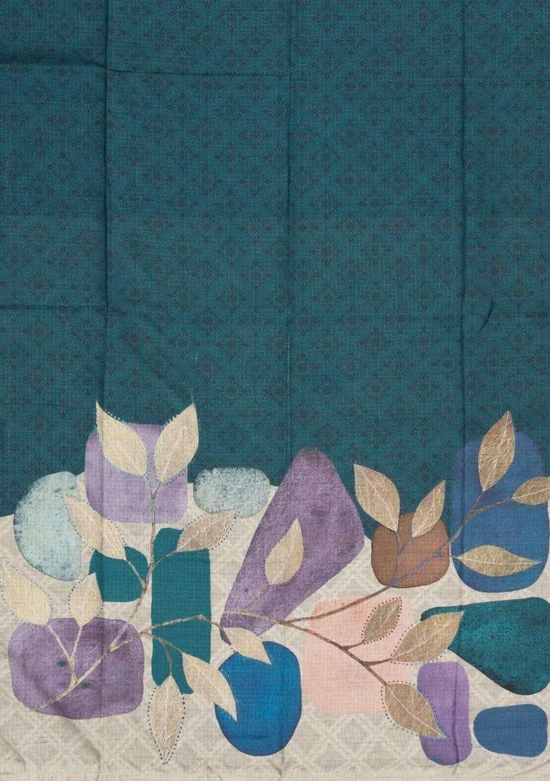 Blue Printed Synthetic Tussar Saree With Contrast Border For Women - Indya