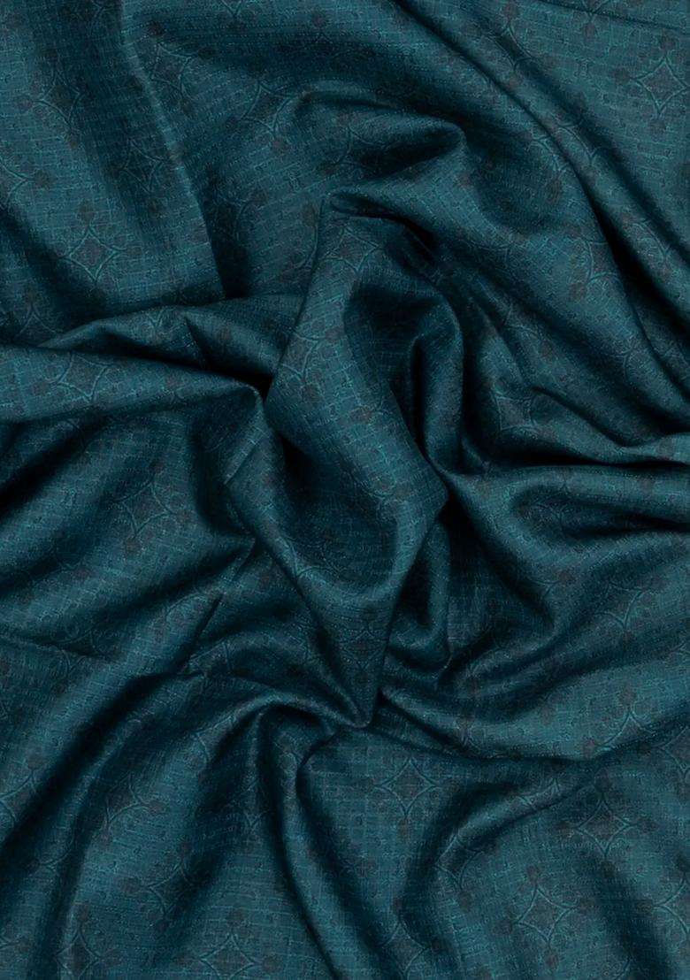 Blue Printed Synthetic Tussar Saree With Contrast Border For Women - Indya