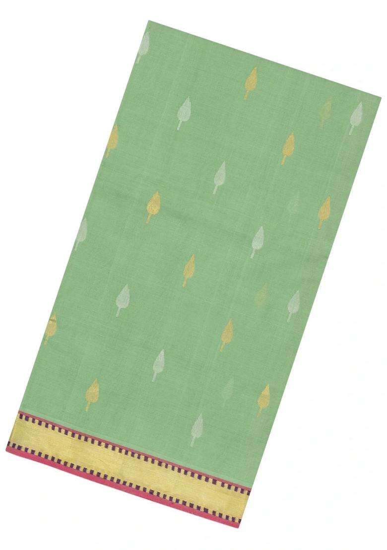 Pista Green Handloom Venkatagiri Cotton Saree With Meena Pallu With Buttas And Brocade Design For Women - Indya
