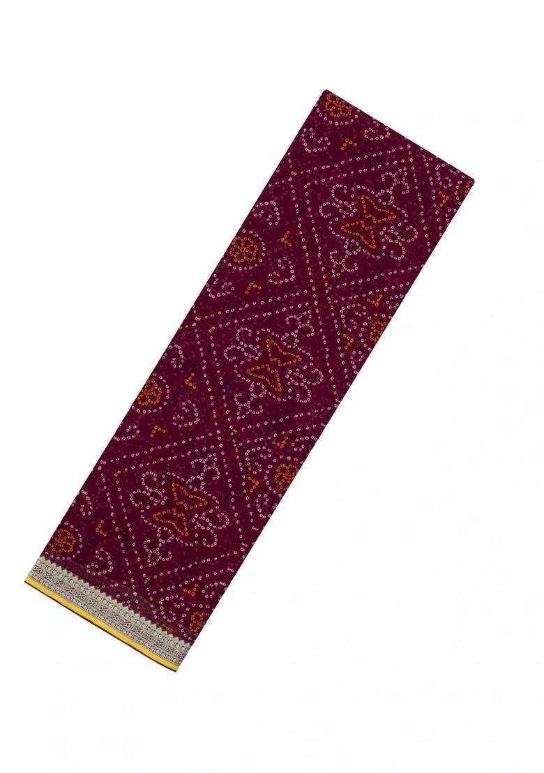 Maroon Woven Mysore Silk Crepe Saree With Printed Floral Motifs For Women - Indya