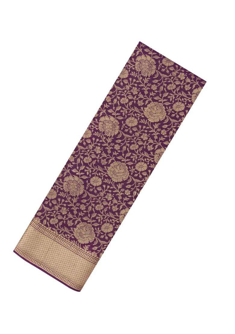 Purple Woven Mysore Silk Crepe Saree With Floral Vine Motifs With Buttas And Brocade Design For Women - Indya