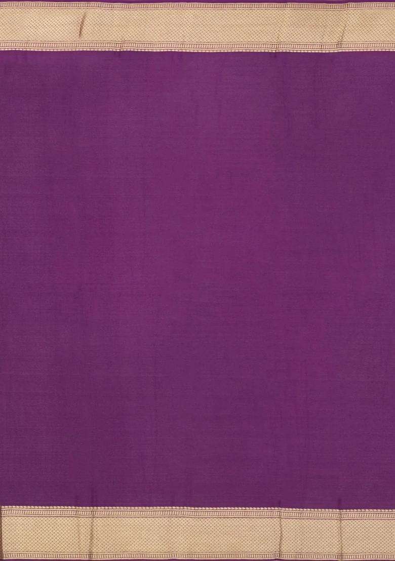 Purple Woven Mysore Silk Crepe Saree With Floral Vine Motifs With Buttas And Brocade Design For Women - Indya