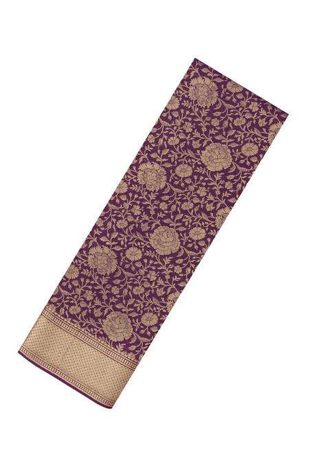 Purple Woven Mysore Silk Crepe Saree With Floral Vine Motifs With Buttas And Brocade Design For Women