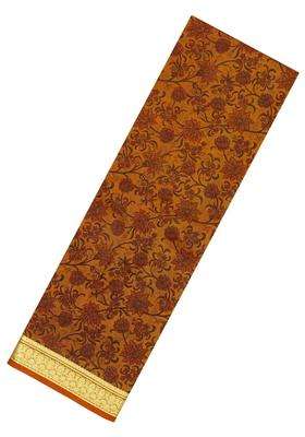 Oil Mustard Printed Silk Saree With Floral Motifs Zari Border For Women