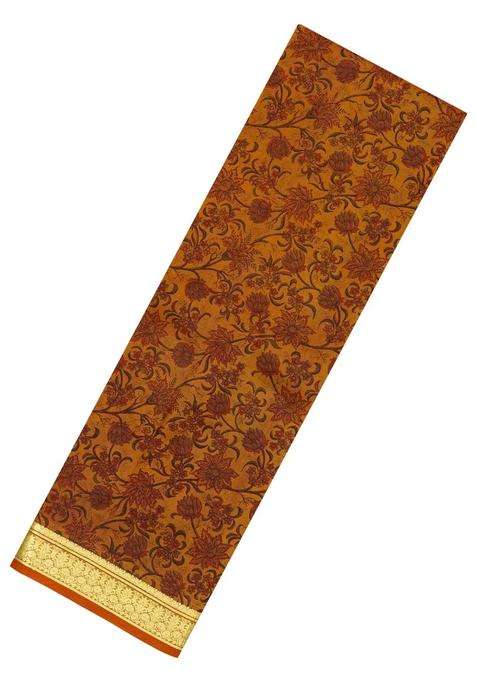 Oil Mustard Printed Silk Saree With Floral Motifs Zari Border For Women