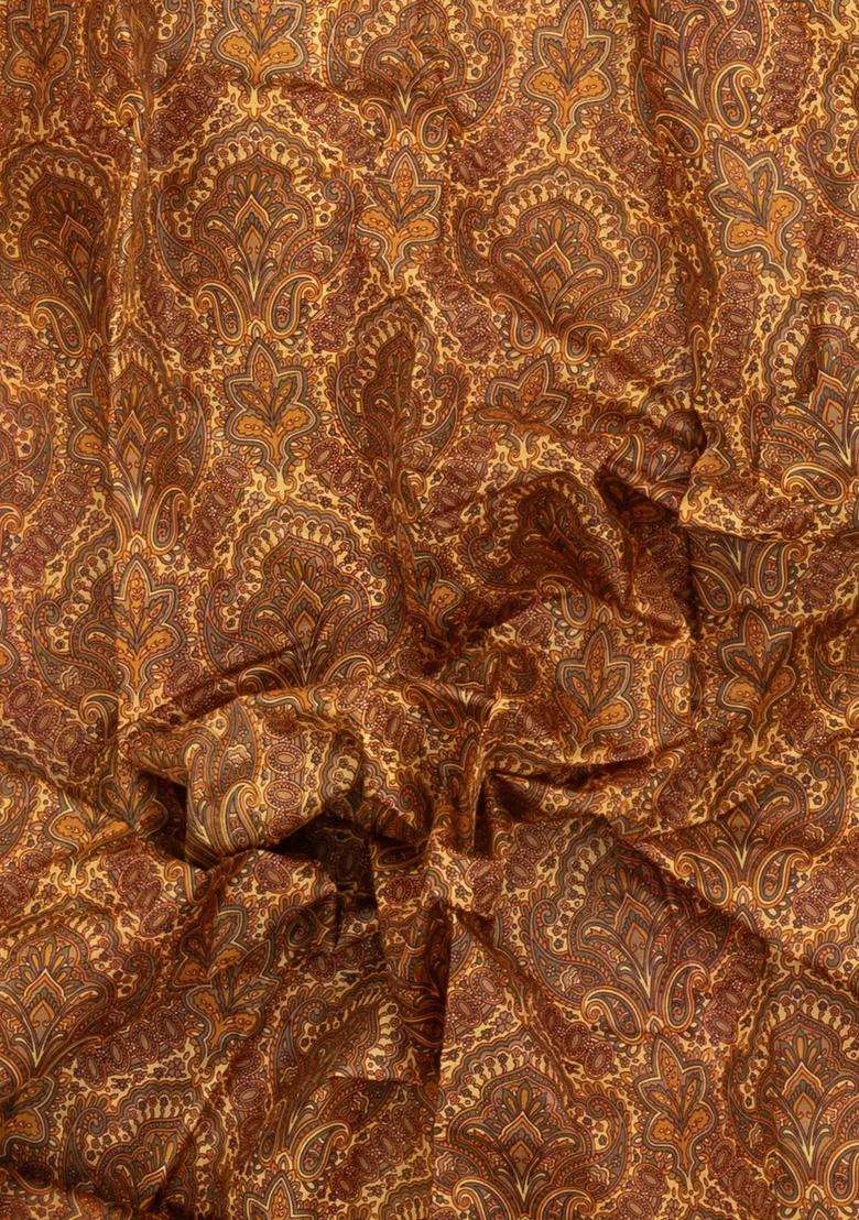 Yellow Printed Silk Saree With Floral Motifs For Women - Indya