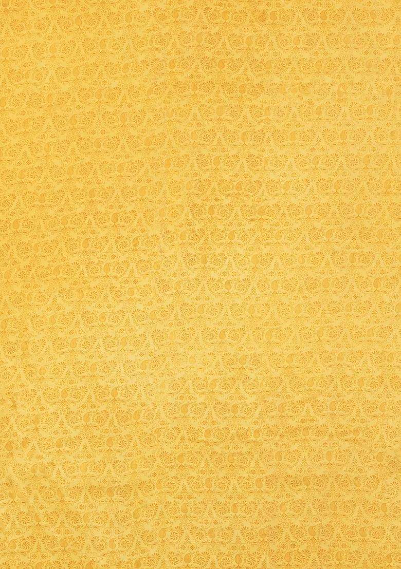 Yellow Printed Silk Saree With Floral Motifs For Women - Indya