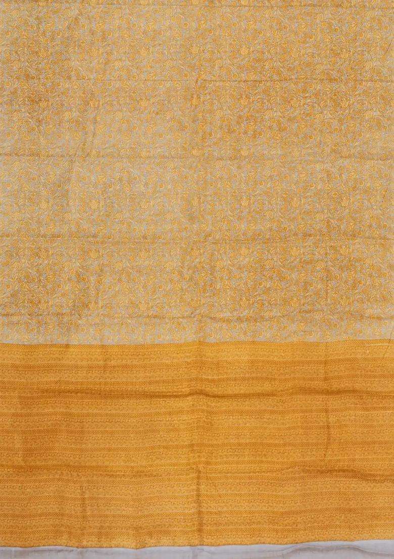 Sandal Printed Silk Saree With Floral Motifs For Women - Indya