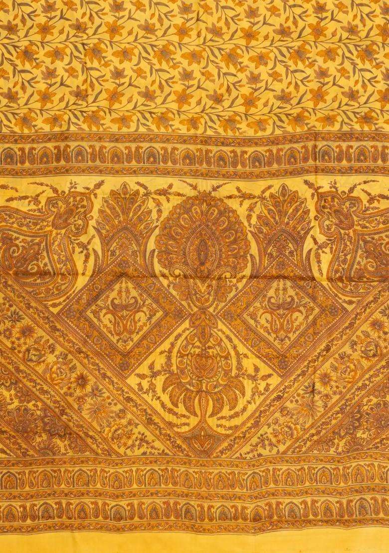 Sandal Printed Silk Saree With Floral Motifs For Women - Indya