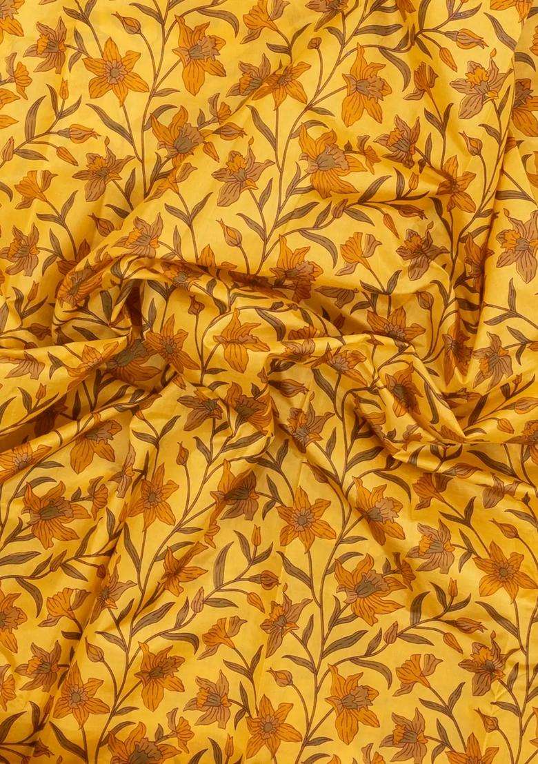 Sandal Printed Silk Saree With Floral Motifs For Women - Indya