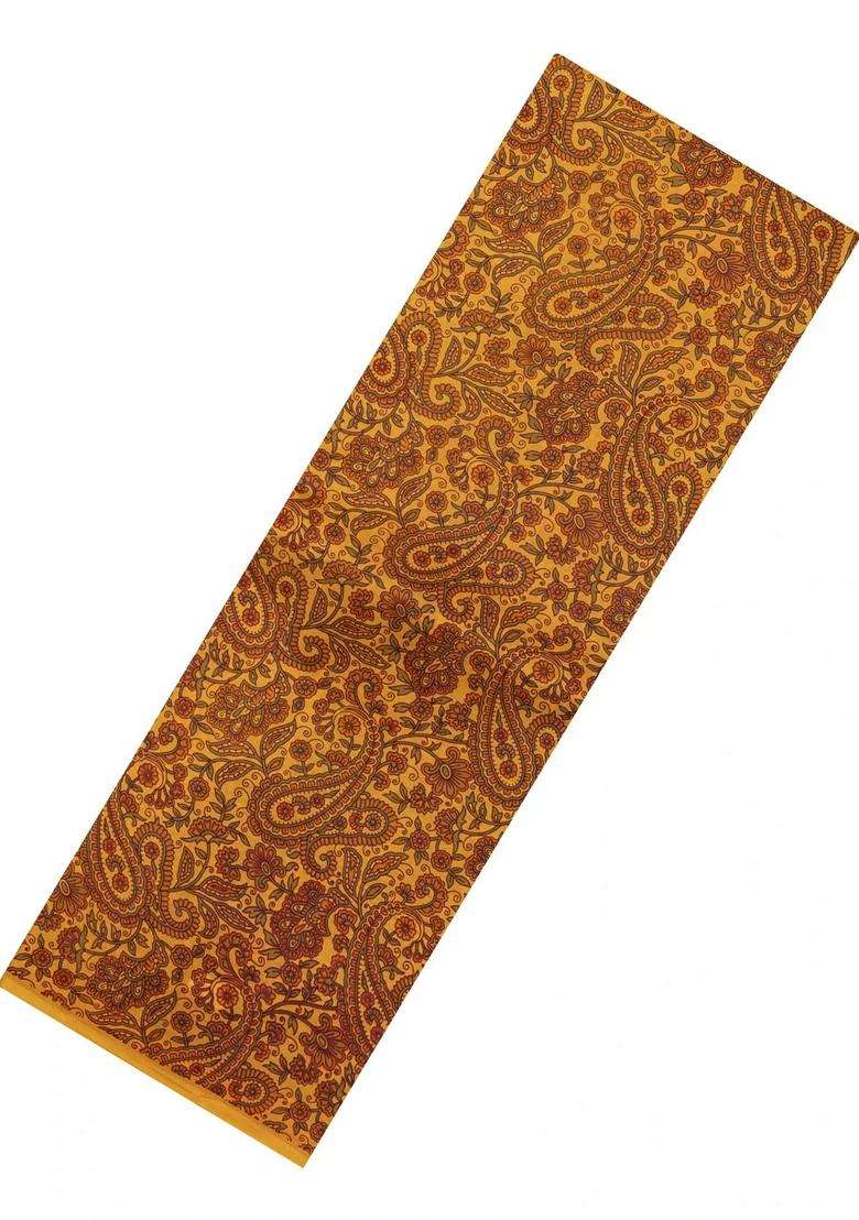 Yellow Printed Silk Saree With Floral Motifs For Women - Indya