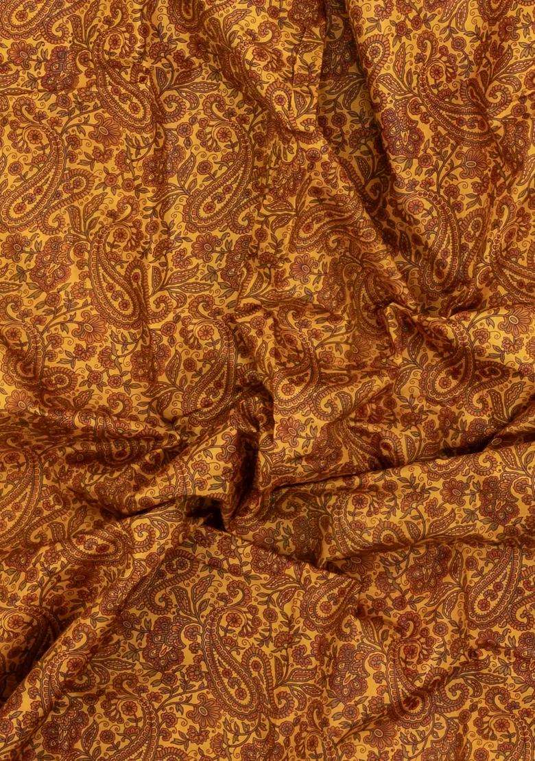 Yellow Printed Silk Saree With Floral Motifs For Women - Indya
