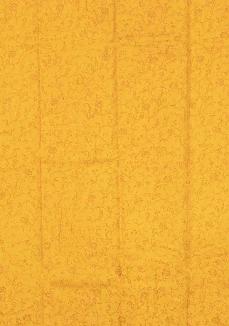 Yellow Printed Silk Saree With Floral Motifs For Women - Indya