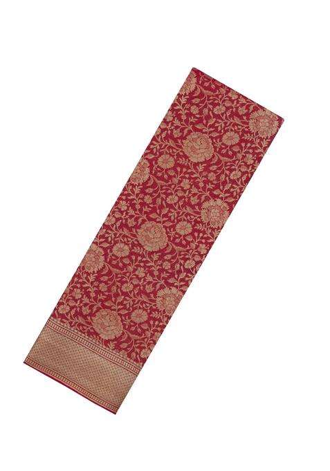Crimson Woven Mysore Silk Crepe Saree With Floral Vine Motifs With Buttas And Brocade Design For Women