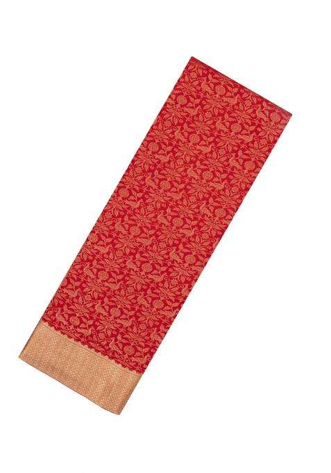 Red Woven Mysore Silk Crepe Saree With Bird Vine Motifs With Buttas And Brocade Design For Women