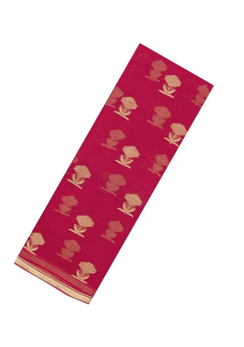 Peach Woven Mysore Silk Crepe Saree With Floral Motifs With Buttas And Brocade Design For Women - Indya