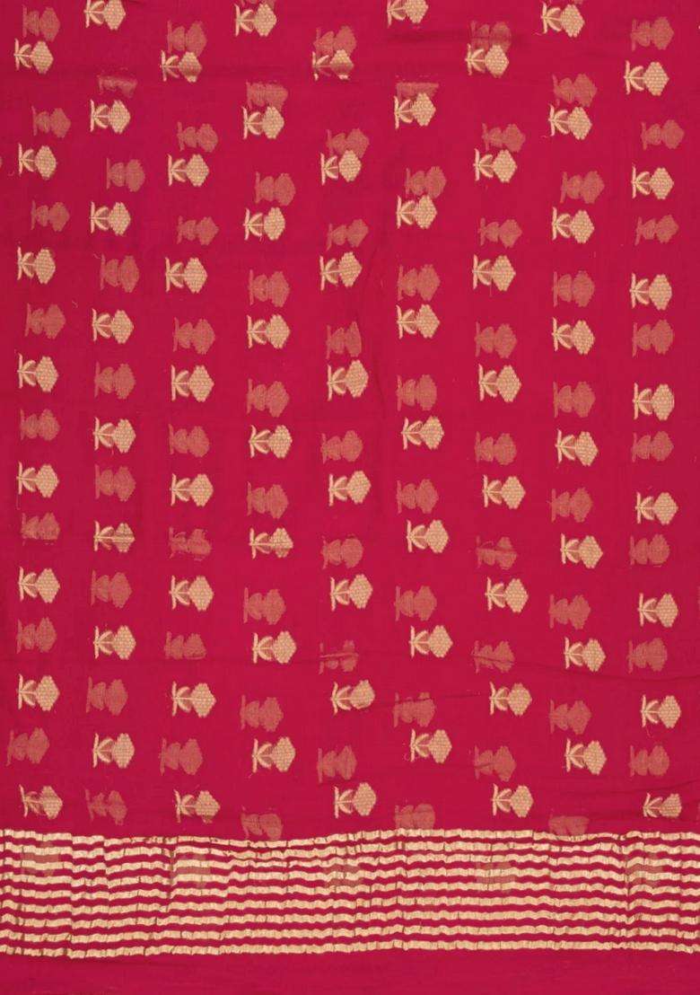 Peach Woven Mysore Silk Crepe Saree With Floral Motifs With Buttas And Brocade Design For Women - Indya