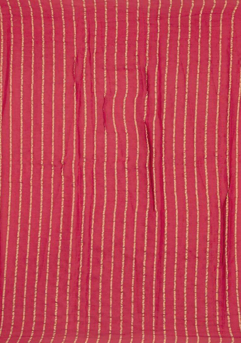 Peach Woven Mysore Silk Crepe Saree With Floral Motifs With Buttas And Brocade Design For Women - Indya