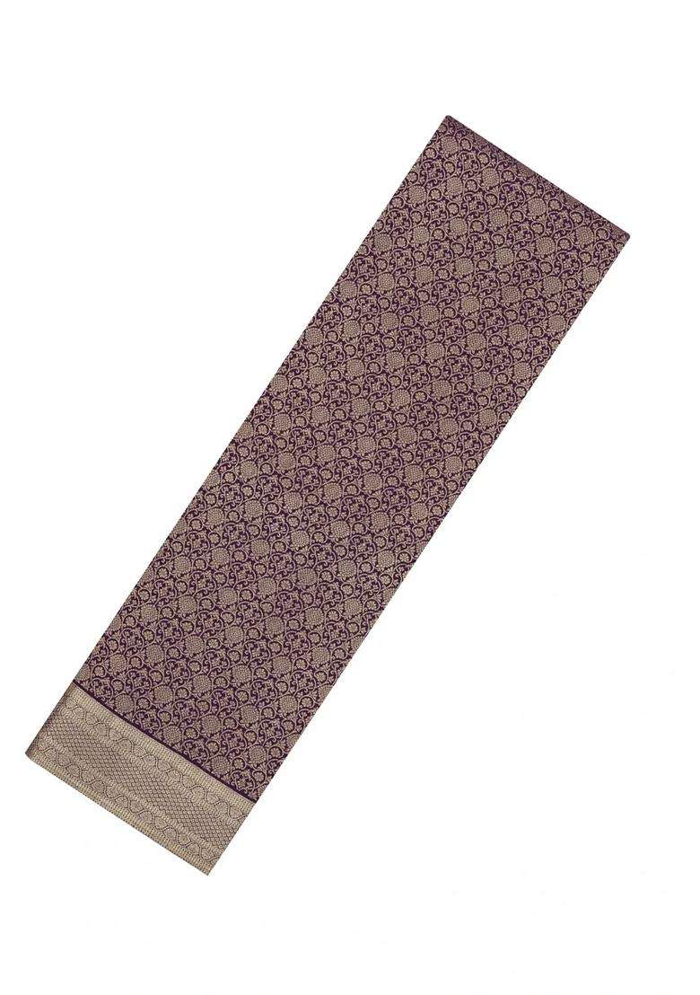 Dark Purple Woven Mysore Silk Crepe Saree With Floral Motifs With Buttas And Brocade Design For Women - Indya