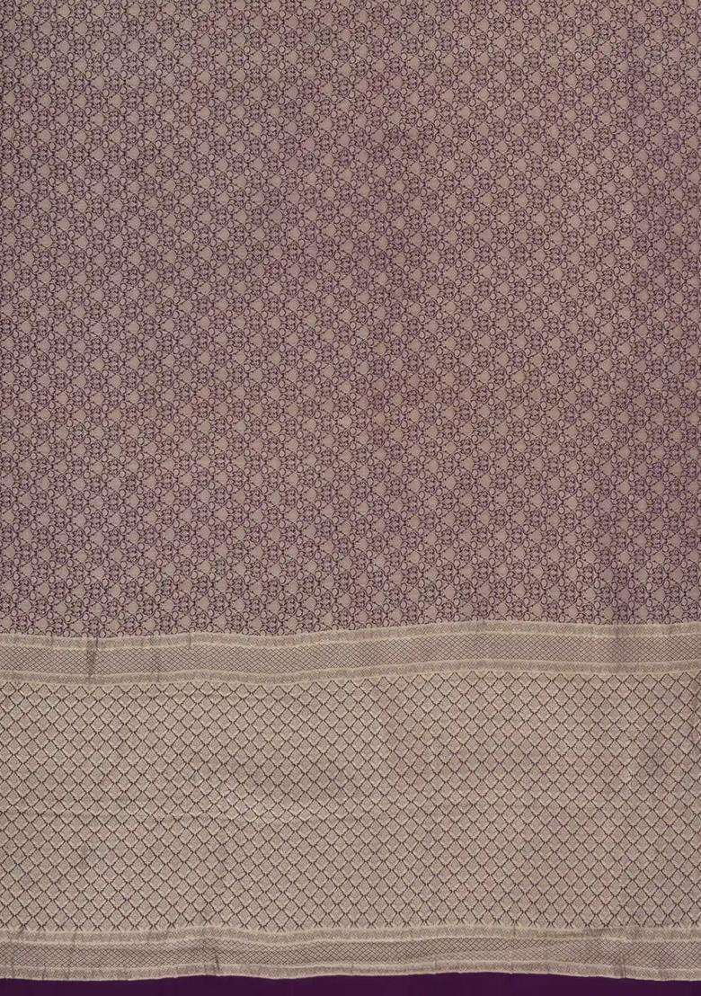 Dark Purple Woven Mysore Silk Crepe Saree With Floral Motifs With Buttas And Brocade Design For Women - Indya