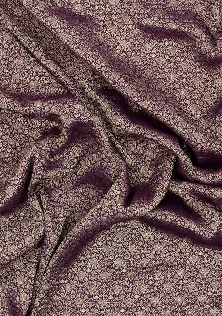 Dark Purple Woven Mysore Silk Crepe Saree With Floral Motifs With Buttas And Brocade Design For Women - Indya