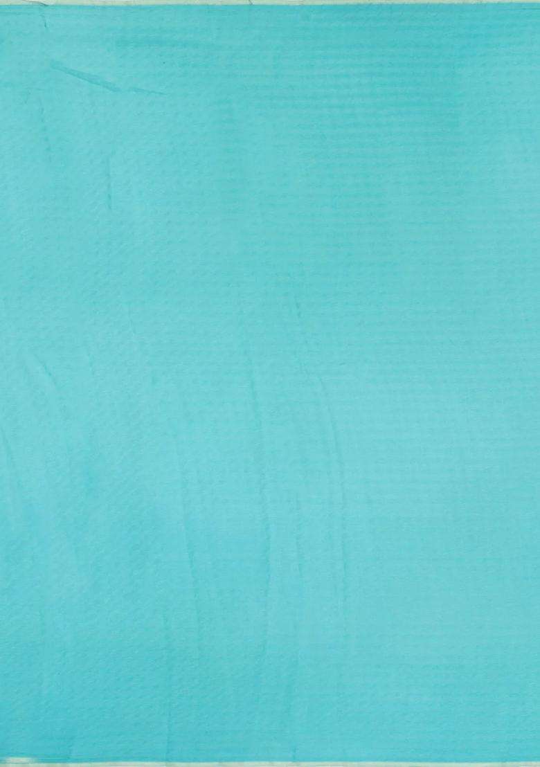 Turquoise Woven Mysore Silk Crepe Saree With Stirpes Stone Work With Checks And Stripes Design For Women - Indya