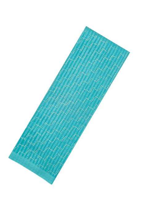Turquoise Woven Mysore Silk Crepe Saree With Stirpes Stone Work With Checks And Stripes Design For Women