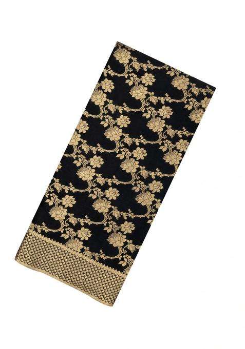 Black Woven Mysore Silk Crepe Saree With Floral Vine Motifs With Buttas And Brocade Design For Women