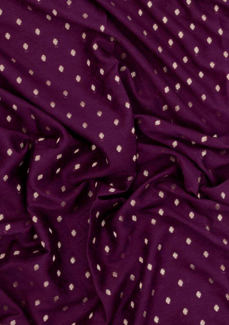 Burgundy Woven Mysore Silk Crepe Saree With Diamond Motifs With Buttas And Brocade Design For Women - Indya