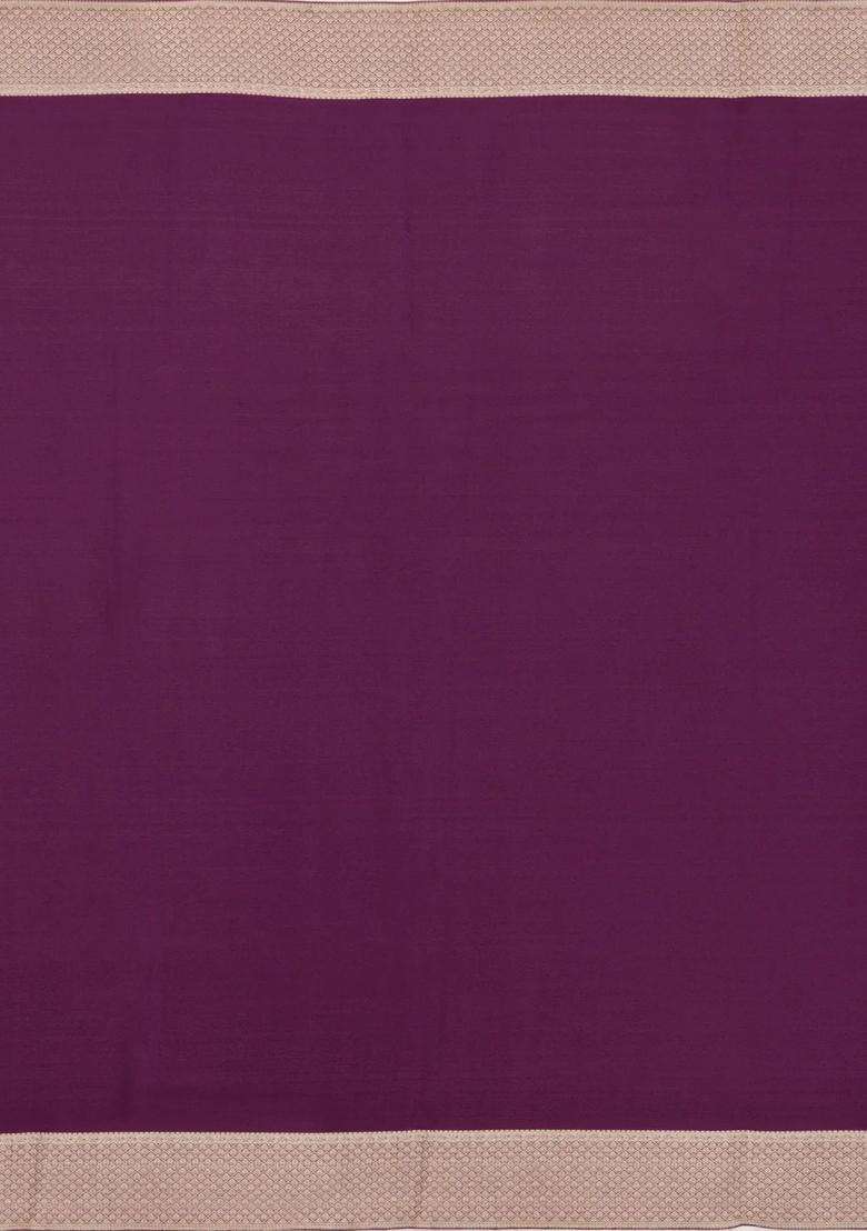 Burgundy Woven Mysore Silk Crepe Saree With Diamond Motifs With Buttas And Brocade Design For Women - Indya