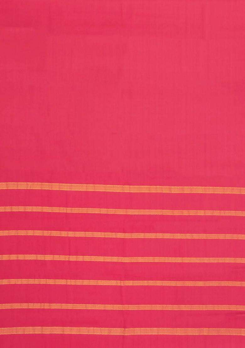 Peach Woven Mysore Silk Crepe Saree With Floral Border With Traditional Woven Design For Women - Indya