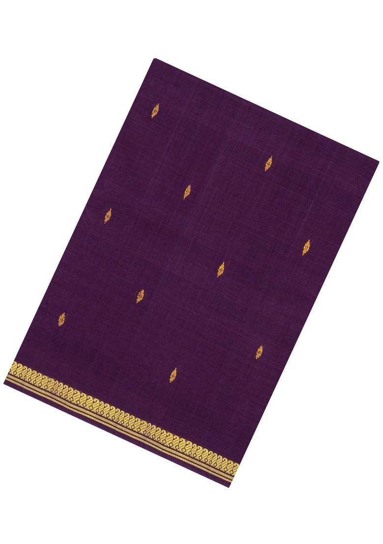 Violet Woven Kadapa Cotton Saree With Buttas With Buttas And Brocade Design For Women - Indya