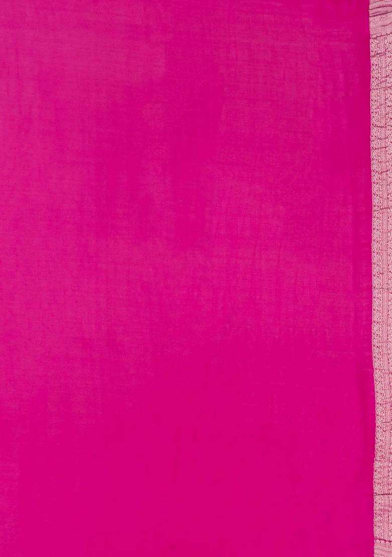Bubblegum Pink Woven Mysore Silk Crepe Saree With Floral Vine Motifs With Buttas And Brocade Design For Women - Indya