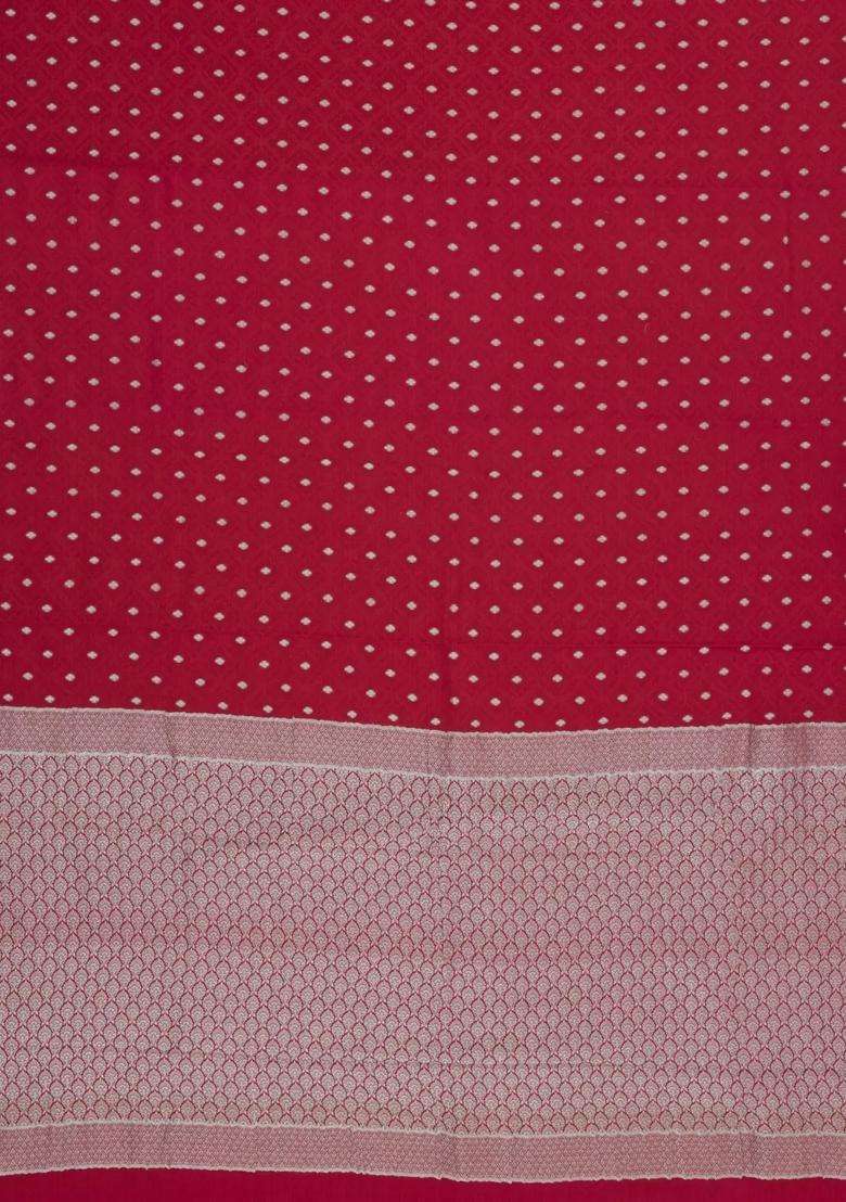 Crimson Woven Mysore Silk Crepe Saree With Floral Motifs With Buttas And Brocade Design For Women - Indya
