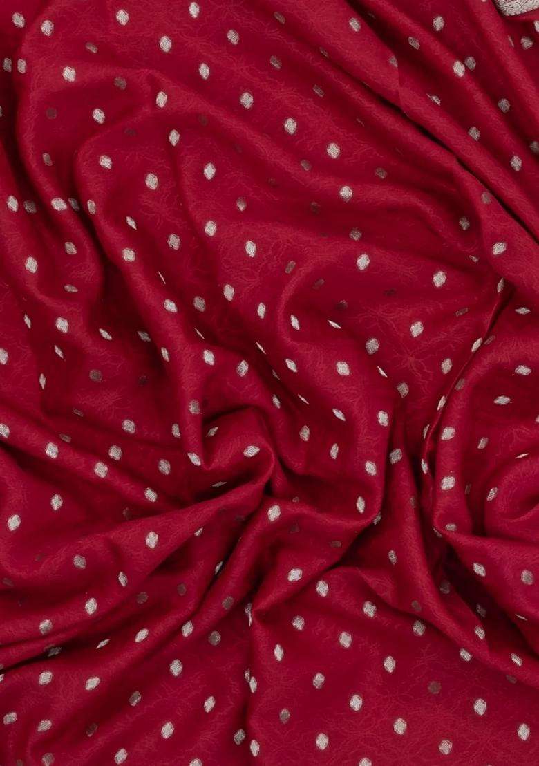 Crimson Woven Mysore Silk Crepe Saree With Floral Motifs With Buttas And Brocade Design For Women - Indya