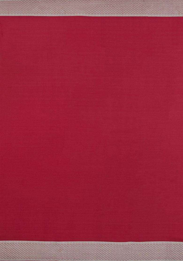 Crimson Woven Mysore Silk Crepe Saree With Floral Motifs With Buttas And Brocade Design For Women - Indya